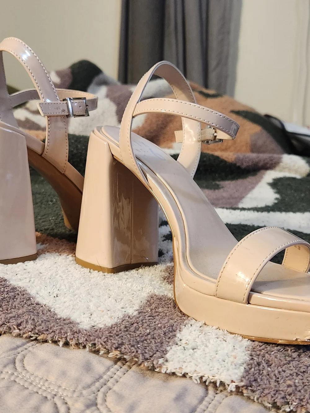 Mix No. 6 Patent Nude Block Heel Sandals with Ankle Strap